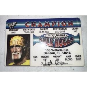 HULK HOGAN Novelty Collectors Card Drivers License WWE‎ WCW Wrestling Y2K 2001